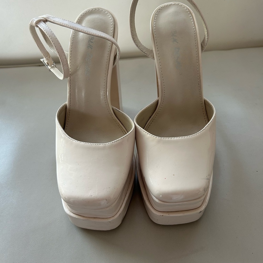 Patent Leather Cream Platform Heels